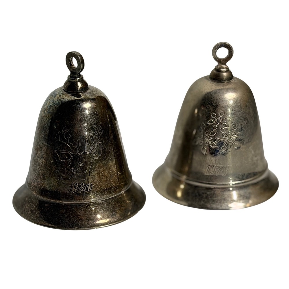 VTG Kirk Stieff Musical‎ Bells Silver 1978 Snowflake 1980 Reindeer Christmas Set